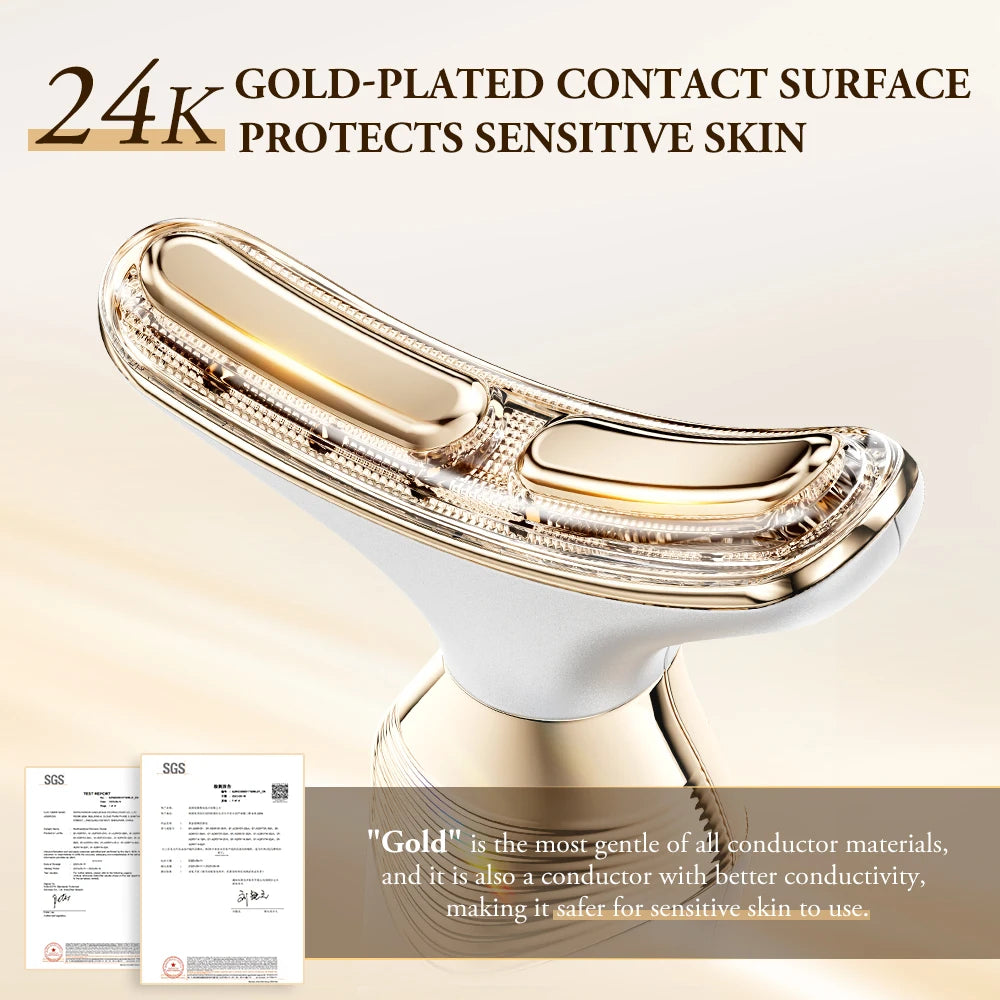 Dual Polar Neck Beauty Device - EMS Facial Lifting & Anti-Aging Massager with 5-Color Photon Therapy and 24K Gold