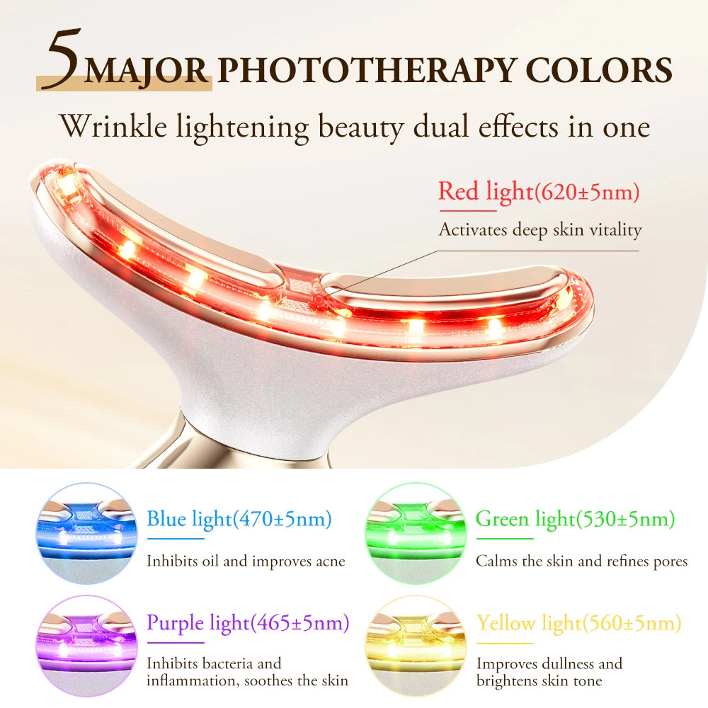 Dual Polar Neck Beauty Device - EMS Facial Lifting & Anti-Aging Massager with 5-Color Photon Therapy and 24K Gold