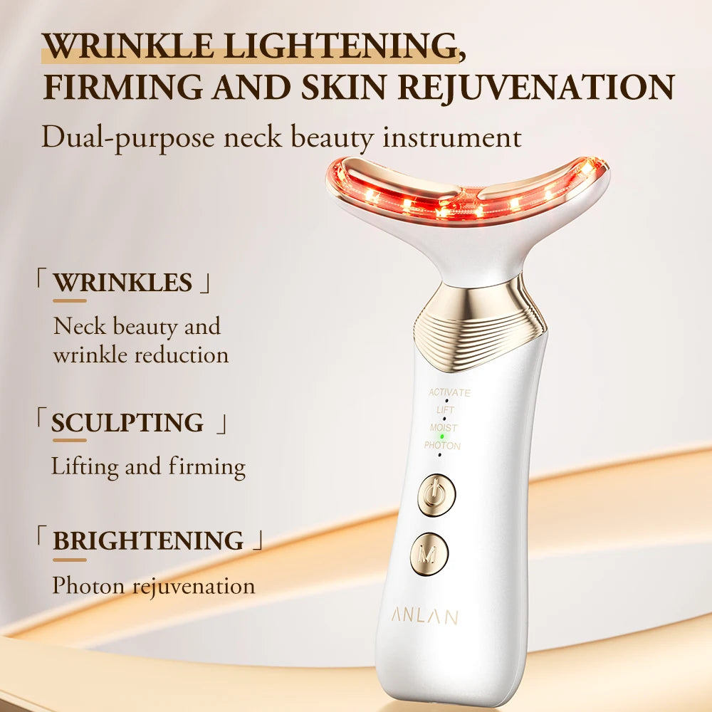 Dual Polar Neck Beauty Device - EMS Facial Lifting & Anti-Aging Massager with 5-Color Photon Therapy and 24K Gold