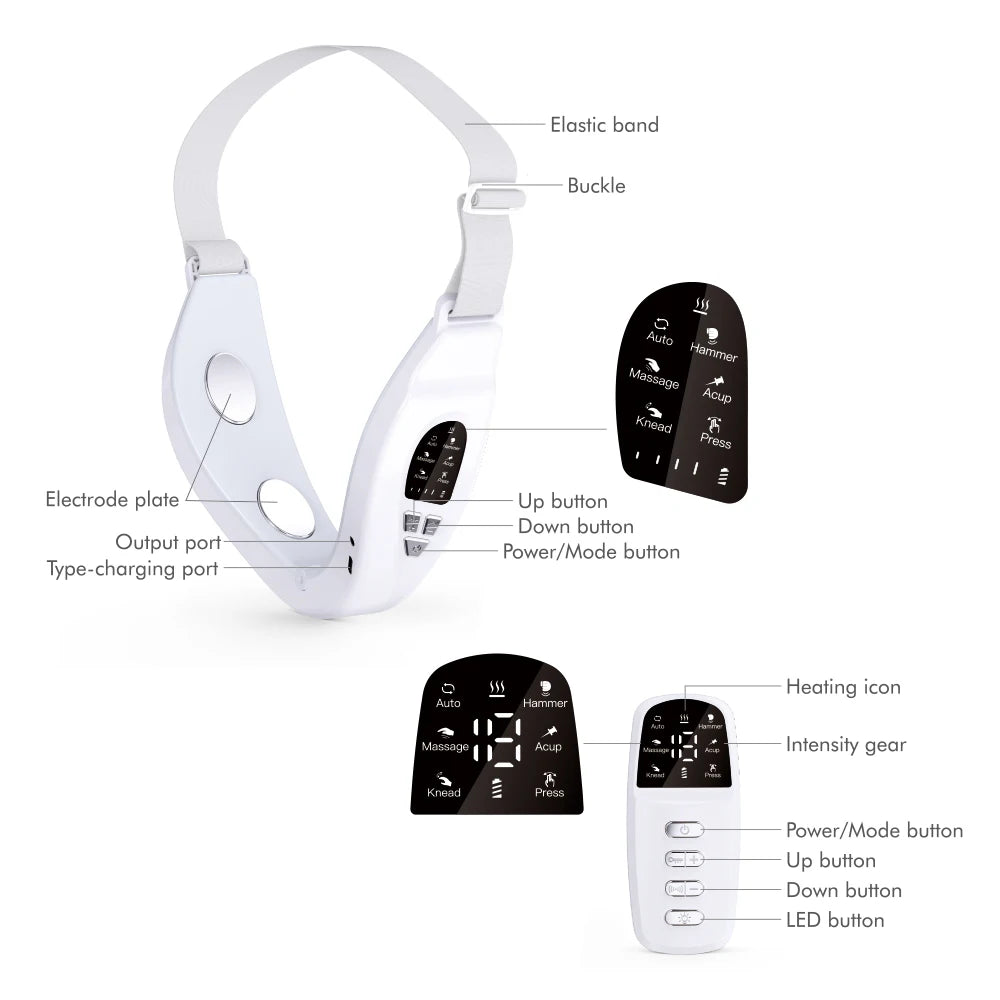 Electric Face Slimming Device - 5 Color Light V Shape Lift Belt with Hot Compress, Face Vibrate Massager, and Remote Control
