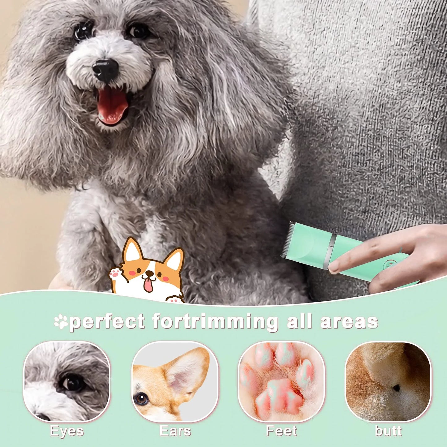 Dogs Hair Clippers Grooming Kit with Nail Grinder, 4 in 1 Cordless Electric Trimmer Low Noise USB Rechargeable Pet Clippers for Small and Large Dogs Cats Animals