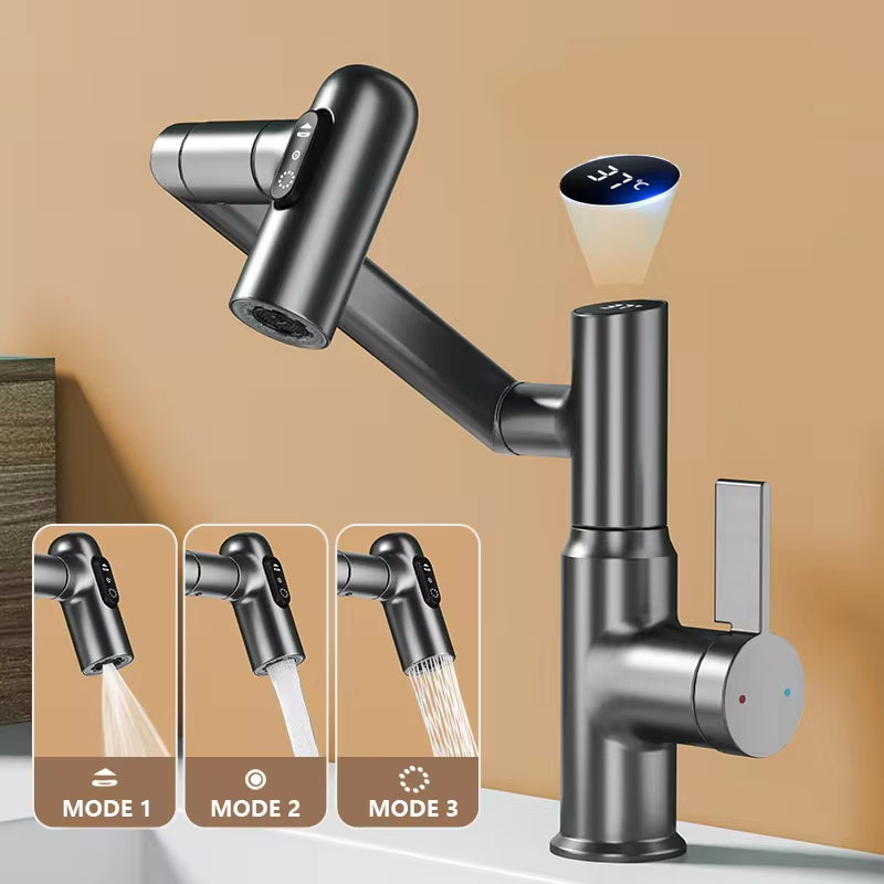 Digital Display LED Basin Faucet with 360° Rotation, Multi-Function Stream Sprayer, Hot and Cold Water Sink Mixer for Bathroom