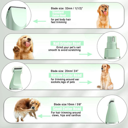 Dogs Hair Clippers Grooming Kit with Nail Grinder,  4 in 1 Cordless Electric Trimmer Low Noise USB Rechargeable Pet Clippers for Small and Large Dogs Cats Animals