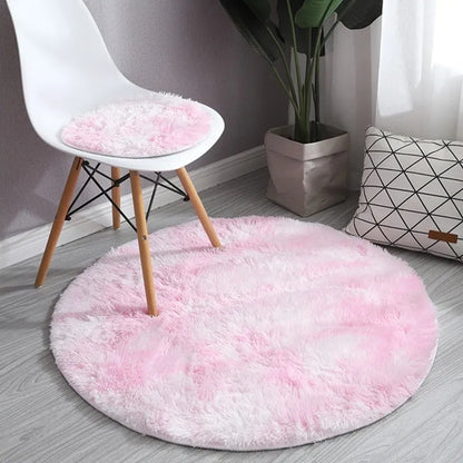 Baby Pink Fluffy Round Rug Carpets - Home Decor