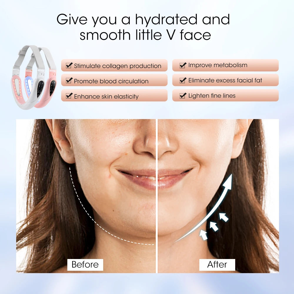 Advanced Face Lifting Device with Red Light Therapy for V-Shape Contouring, Double Chin Reduction, and Skin Rejuvenation