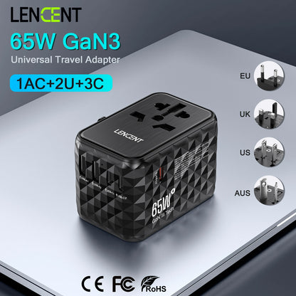 65W Universal Travel Charger, Fast USB & Type-C, All-in-One Adapter