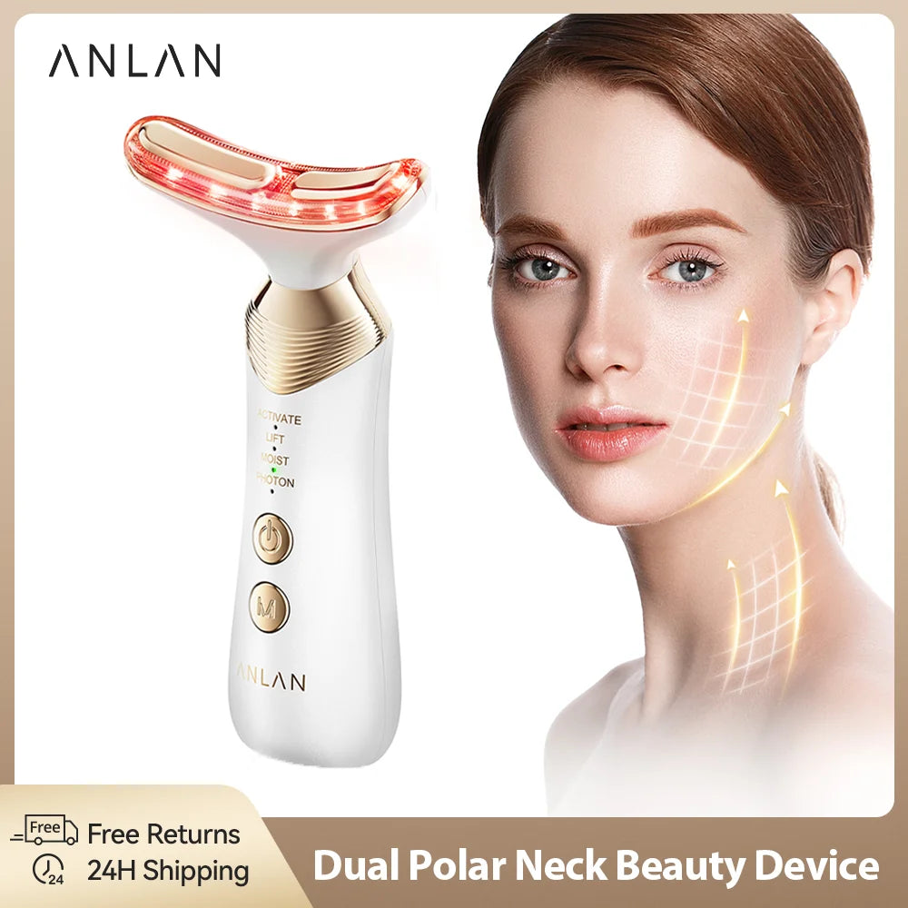 Dual Polar Neck Beauty Device - EMS Facial Lifting & Anti-Aging Massager with 5-Color Photon Therapy and 24K Gold