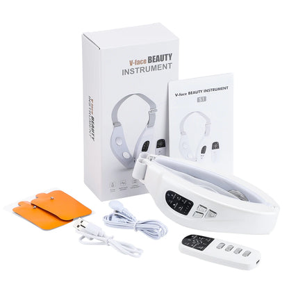 Electric Face Slimming Device - 5 Color Light V Shape Lift Belt with Hot Compress, Face Vibrate Massager, and Remote Control