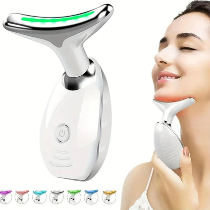 7 LED Color Vibrating Neck Device Beauty Gift, neck and face skin massager, 1 piece set portable usb charging, electric Facial ma