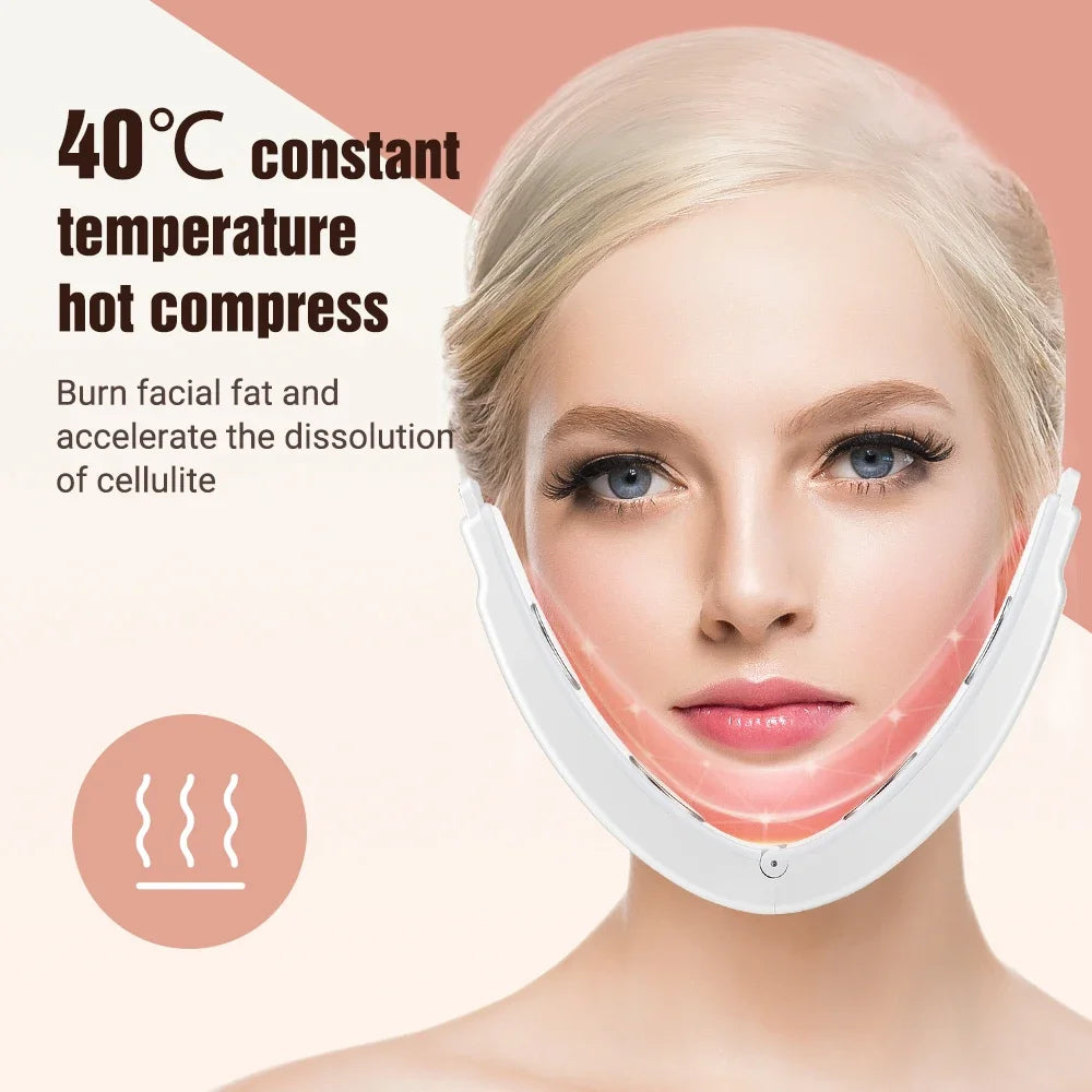 Electric Face Slimming Device - 5 Color Light V Shape Lift Belt with Hot Compress, Face Vibrate Massager, and Remote Control