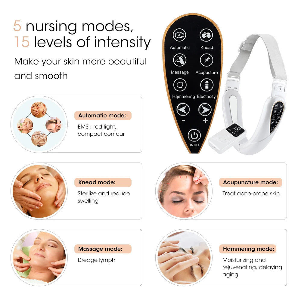 Advanced Face Lifting Device with Red Light Therapy for V-Shape Contouring, Double Chin Reduction, and Skin Rejuvenation