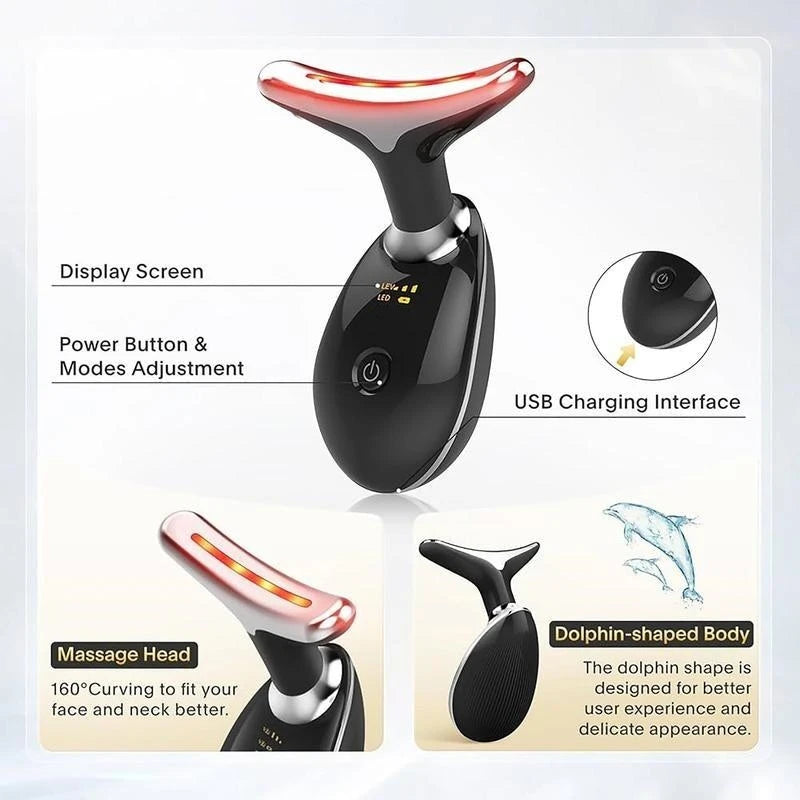 7 LED Color Vibrating Neck Device Beauty Gift, neck and face skin massager, 1 piece set portable usb charging, electric Facial ma
