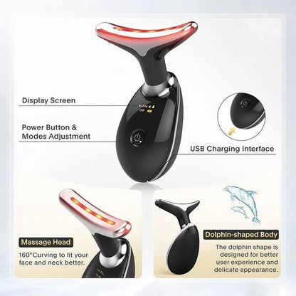 7 LED Color Vibrating Neck Device Beauty Gift, neck and face skin massager, 1 piece set portable usb charging, electric Facial ma
