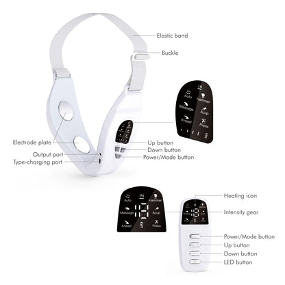 Electric Face Slimming Device - 5 Color Light V Shape Lift Belt with Hot Compress, Face Vibrate Massager, and Remote Control