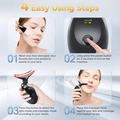 7 LED Color Vibrating Neck Device Beauty Gift, neck and face skin massager, 1 piece set portable usb charging, electric Facial ma
