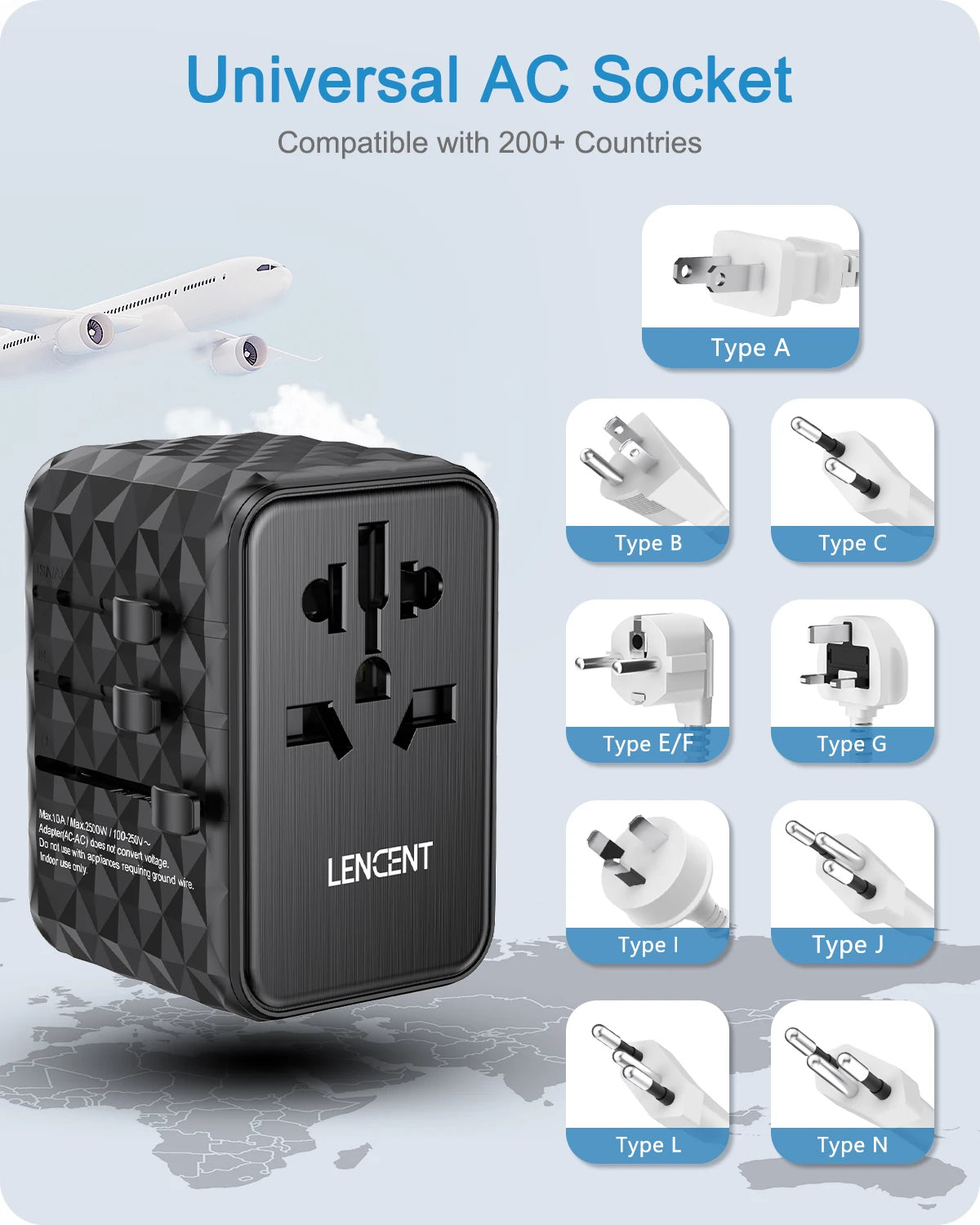 65W Universal Travel Charger, Fast USB & Type-C, All-in-One Adapter