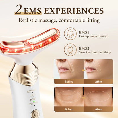 Dual Polar Neck Beauty Device - EMS Facial Lifting & Anti-Aging Massager with 5-Color Photon Therapy and 24K Gold