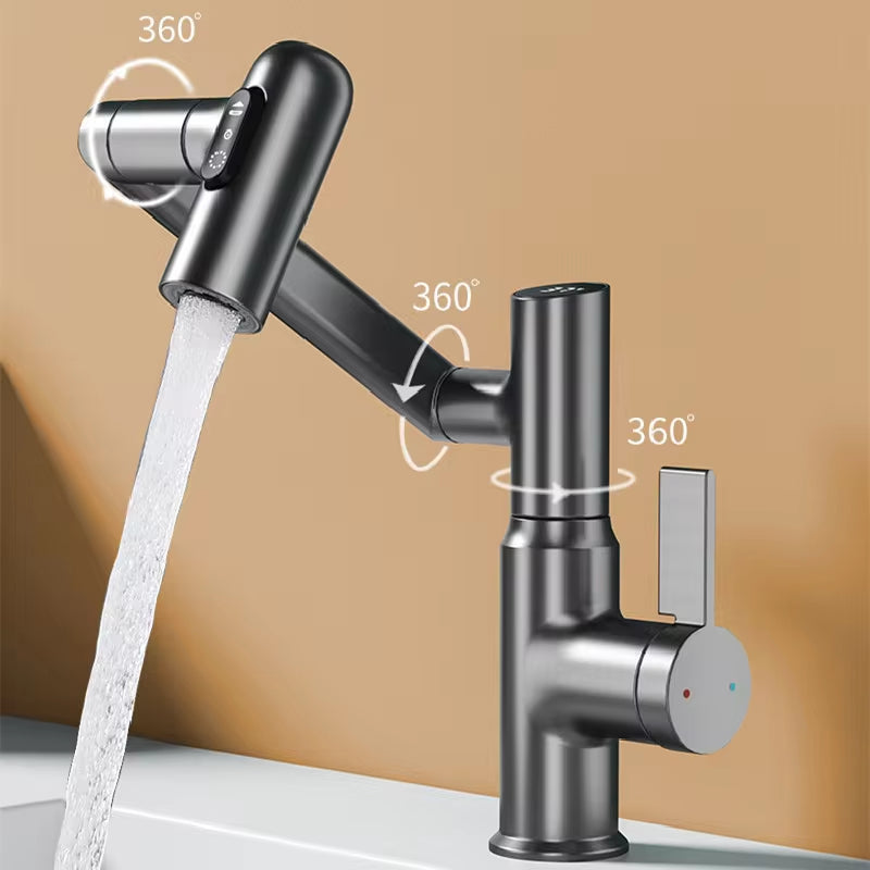 Digital Display LED Basin Faucet with 360° Rotation, Multi-Function Stream Sprayer, Hot and Cold Water Sink Mixer for Bathroom